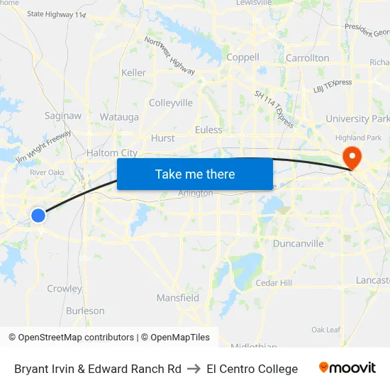 Bryant Irvin & Edward Ranch Rd to El Centro College map