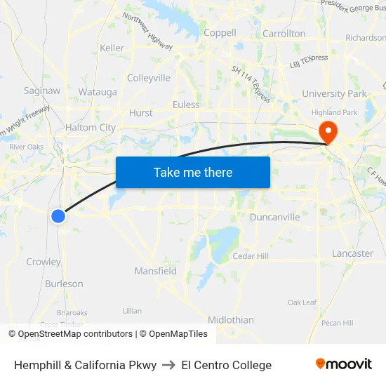 Hemphill & California Pkwy to El Centro College map
