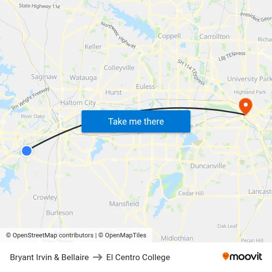 Bryant Irvin & Bellaire to El Centro College map