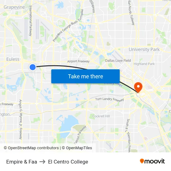 Empire & Faa to El Centro College map