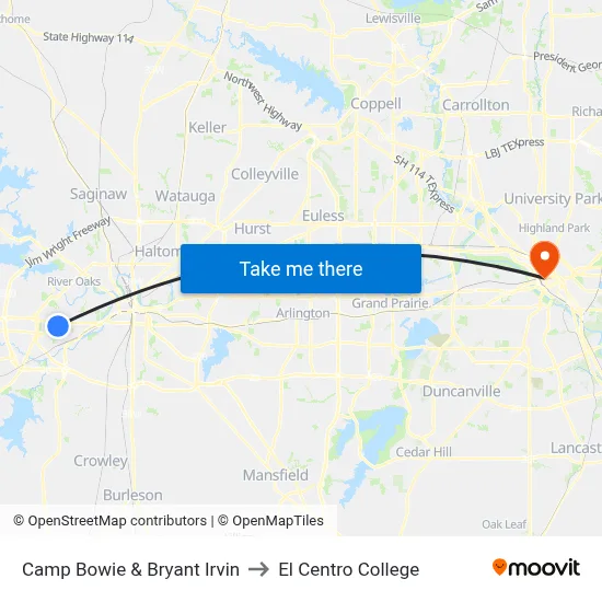 Camp Bowie & Bryant Irvin to El Centro College map