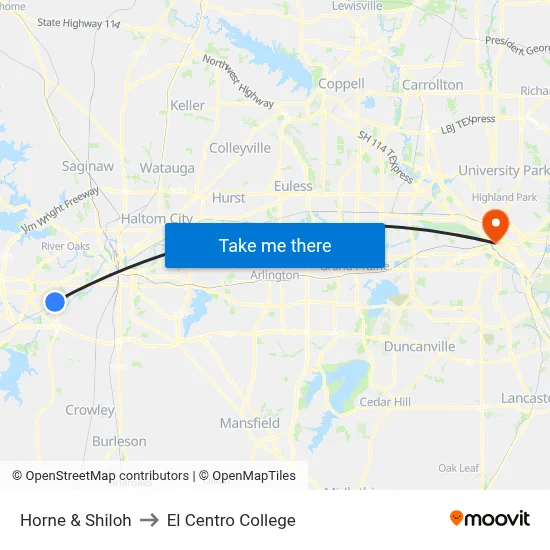 Horne & Shiloh to El Centro College map