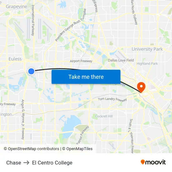 Chase to El Centro College map