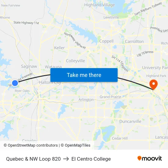 Quebec & NW Loop 820 to El Centro College map