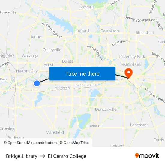 Bridge Library to El Centro College map