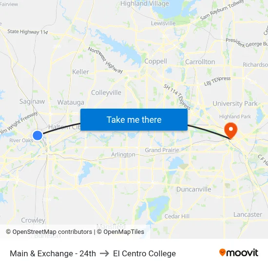 Main & Exchange - 24th to El Centro College map