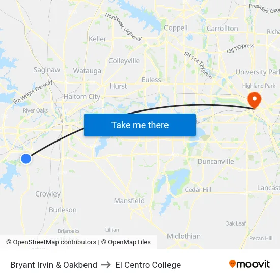 Bryant Irvin & Oakbend to El Centro College map