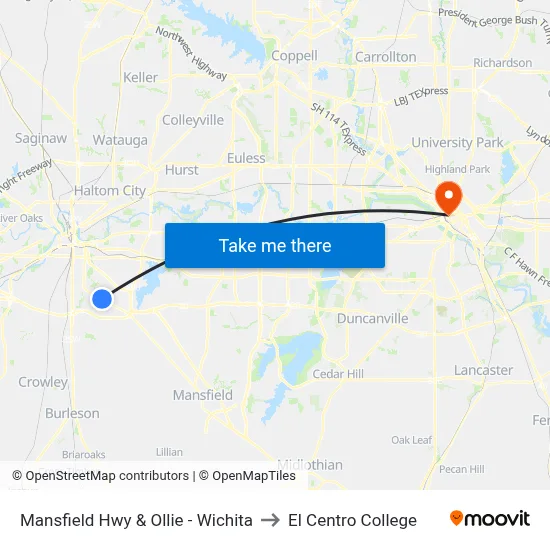 Mansfield Hwy & Ollie - Wichita to El Centro College map