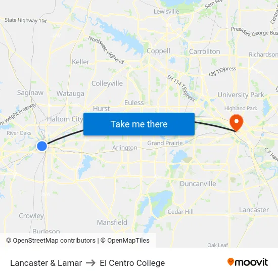 Lancaster & Lamar to El Centro College map