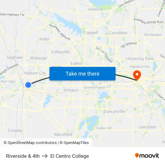 Riverside & 4th to El Centro College map