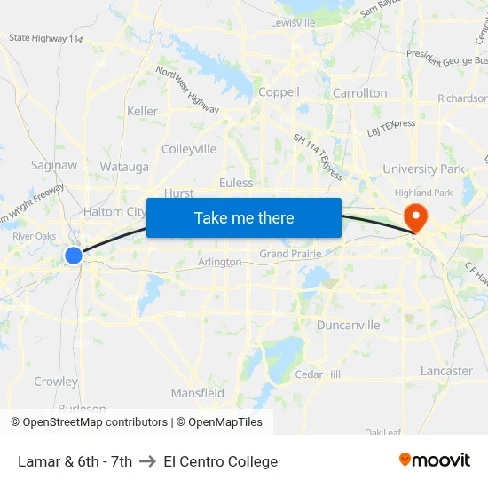 Lamar & 6th - 7th to El Centro College map