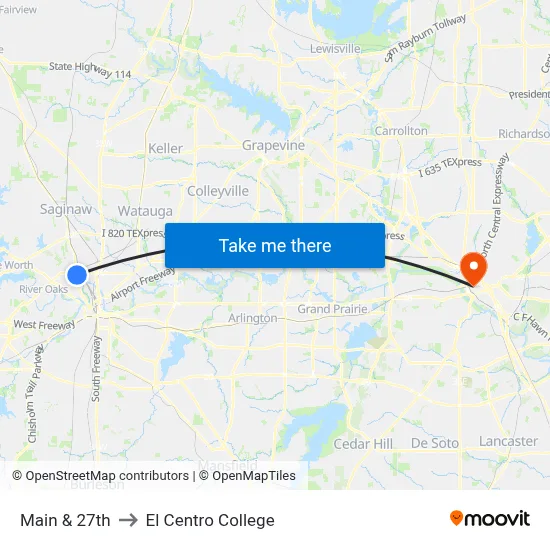Main & 27th to El Centro College map