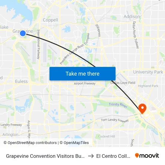 Grapevine Convention Visitors Bureau to El Centro College map