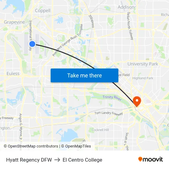 Hyatt Regency DFW to El Centro College map