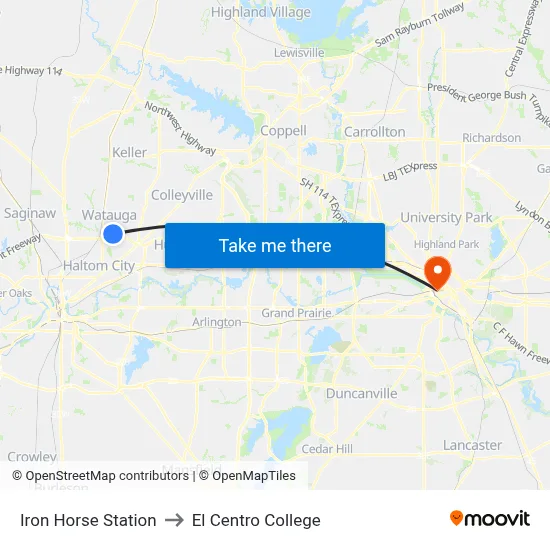 Iron Horse Station to El Centro College map