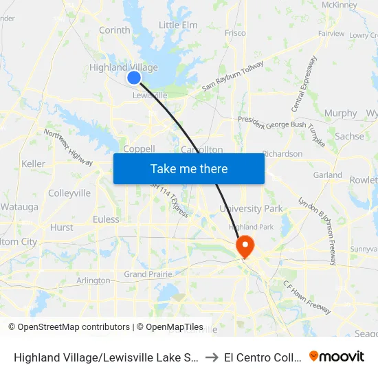 Highland Village/Lewisville Lake Station to El Centro College map
