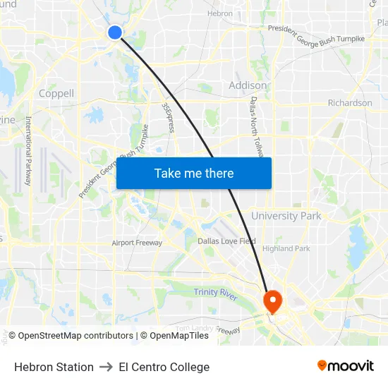 Hebron Station to El Centro College map