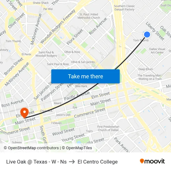 Live Oak @ Texas - W - Ns to El Centro College map