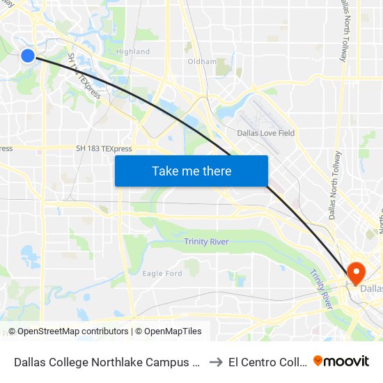 Dallas College Northlake Campus  Station to El Centro College map