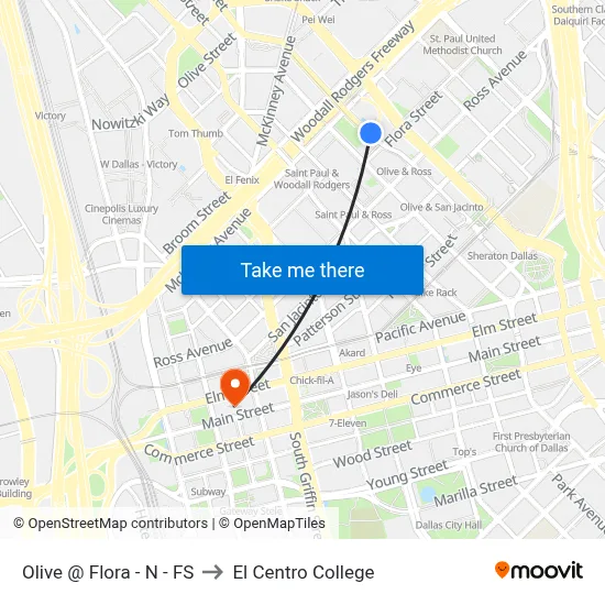 Olive @ Flora - N - FS to El Centro College map