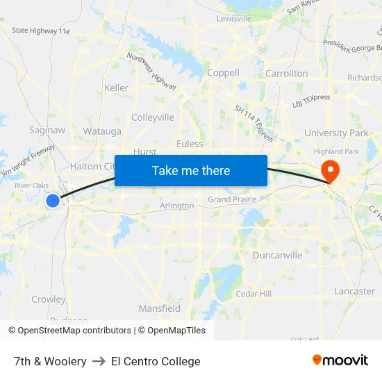 7th & Woolery to El Centro College map