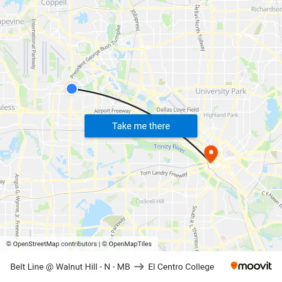 Belt Line @ Walnut Hill - N - MB to El Centro College map