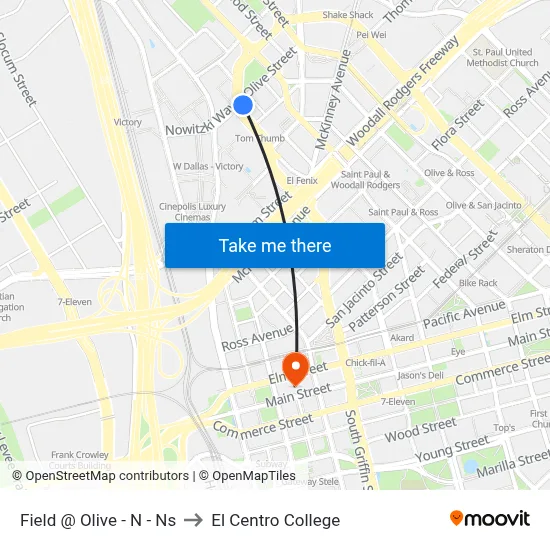 Field @ Olive - N - Ns to El Centro College map