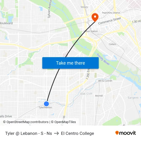 Tyler @ Lebanon - S - Ns to El Centro College map
