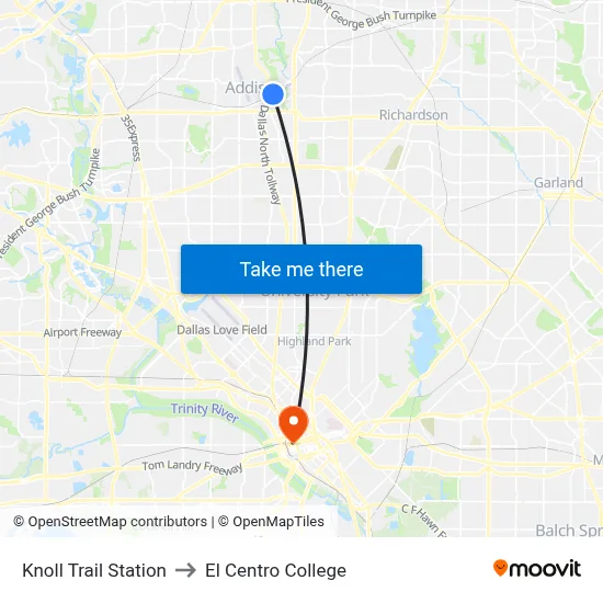 Knoll Trail Station to El Centro College map