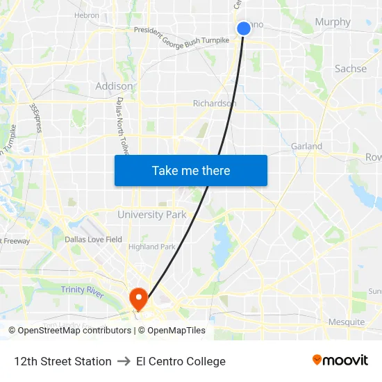 12th Street Station to El Centro College map