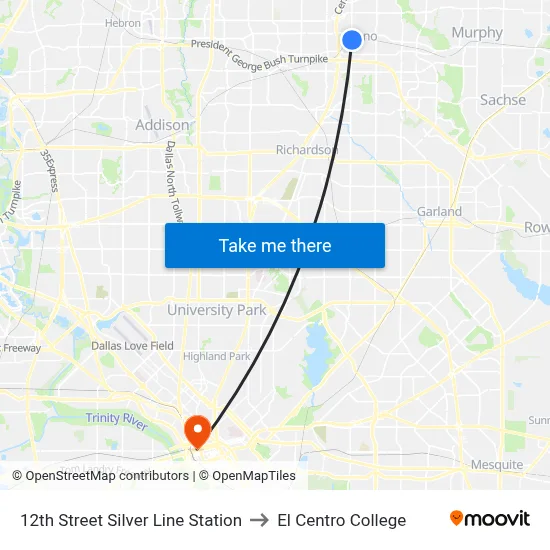 12th Street Silver Line Station to El Centro College map
