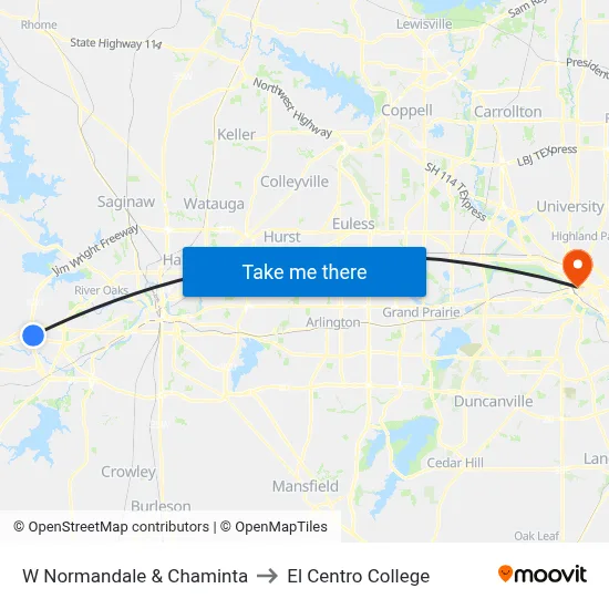 W Normandale & Chaminta to El Centro College map