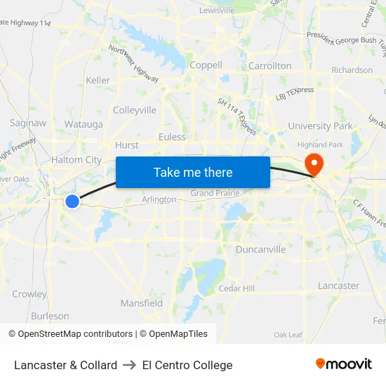 Lancaster & Collard to El Centro College map