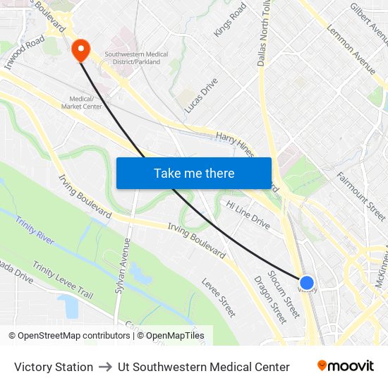 Victory Station to Ut Southwestern Medical Center map