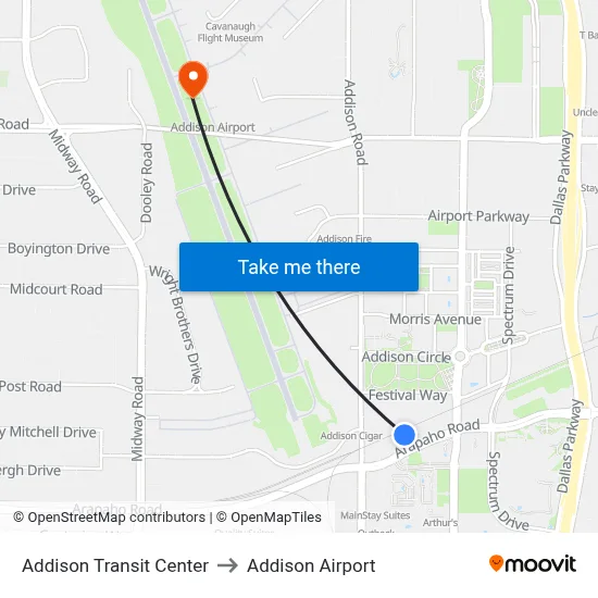 Addison Transit Center to Addison Airport map