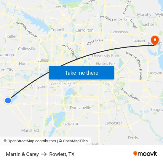 Martin & Carey to Rowlett, TX map