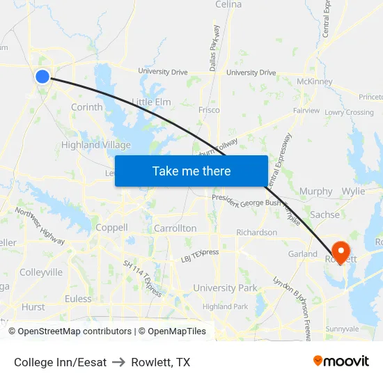 College Inn/Eesat to Rowlett, TX map