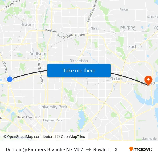 Denton @ Farmers Branch - N - Mb2 to Rowlett, TX map