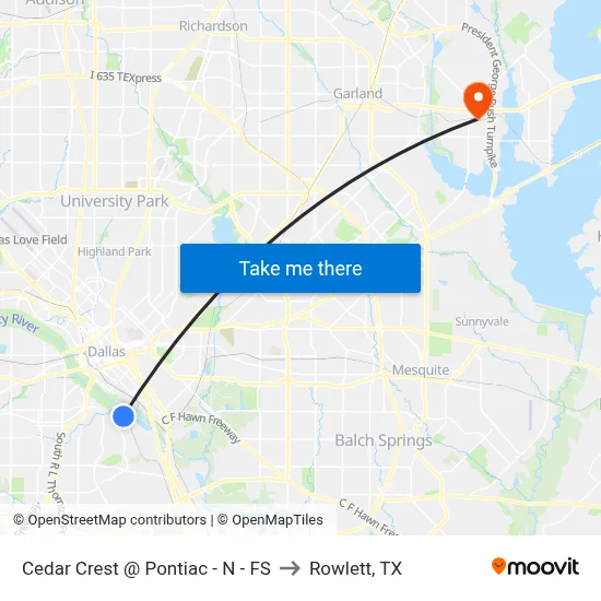 Cedar Crest @ Pontiac - N - FS to Rowlett, TX map