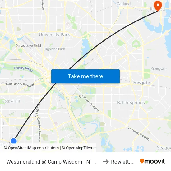 Westmoreland @ Camp Wisdom - N - Ns to Rowlett, TX map