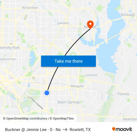 Buckner @ Jennie Lee - S - Ns to Rowlett, TX map