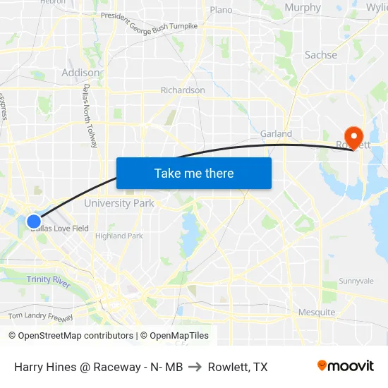 Harry Hines @ Raceway - N- MB to Rowlett, TX map