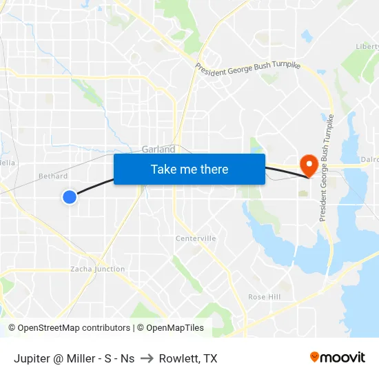 Jupiter @ Miller - S - Ns to Rowlett, TX map