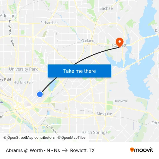 Abrams @ Worth - N - Ns to Rowlett, TX map