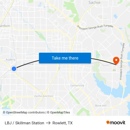 LBJ / Skillman Station to Rowlett, TX map