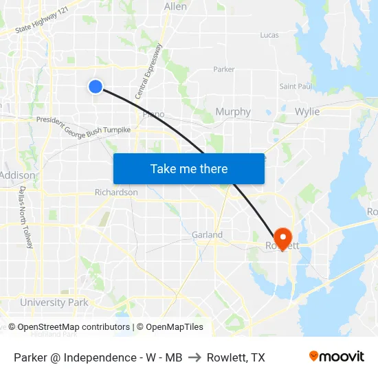 Parker @ Independence - W - MB to Rowlett, TX map