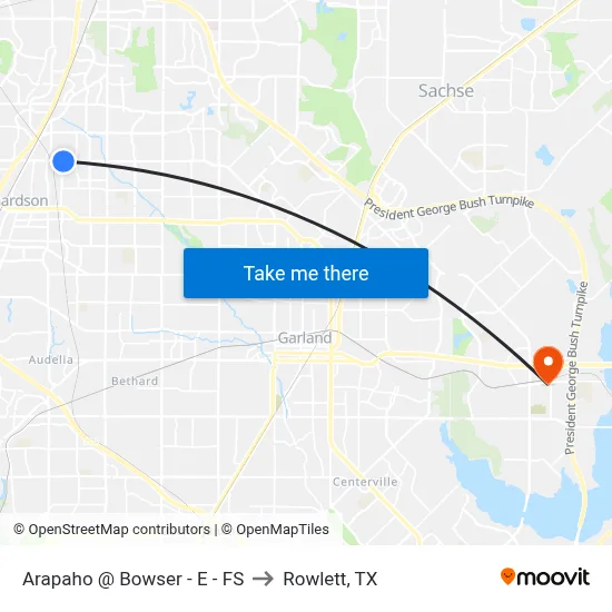 Arapaho @ Bowser - E - FS to Rowlett, TX map