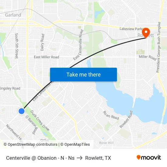 Centerville @ Obanion - N - Ns to Rowlett, TX map