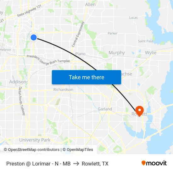 Preston @ Lorimar - N - MB to Rowlett, TX map