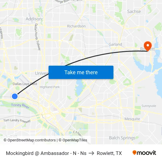 Mockingbird @ Ambassador - N - Ns to Rowlett, TX map